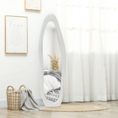 Volně stojící vlnité sametové zrcadlo 160 x 50 cm | bílé č.3