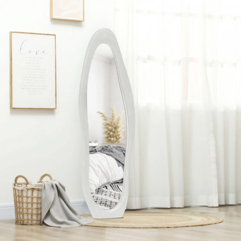 Volně stojící vlnité sametové zrcadlo 160 x 50 cm | bílé č.3