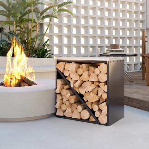 Stojan na palivové dřevo s přepážkou, 58 x 36 x 60 cm | černý č.2