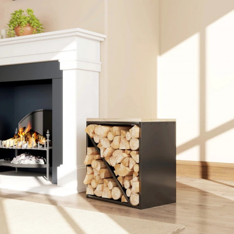 Stojan na palivové dřevo s přepážkou, 58 x 36 x 60 cm | černý č.4