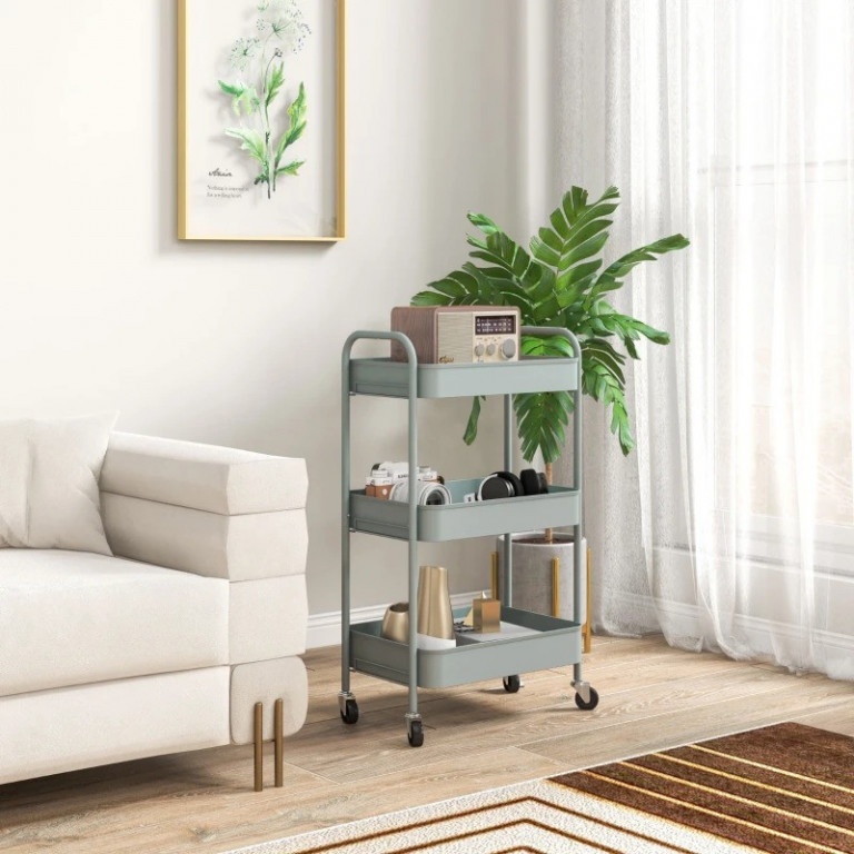Servírovací vozík se 3 policemi 45 x 30,6 x 79 cm | světle modrý