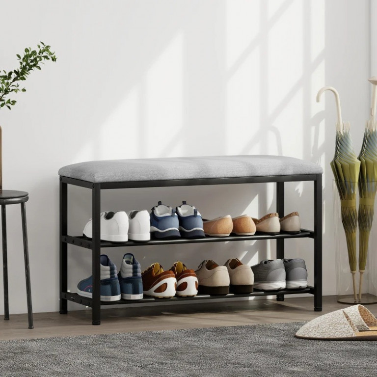 Lavice se sedákem a úložným prostorem na boty | 81 x 31 x 50 cm | černá