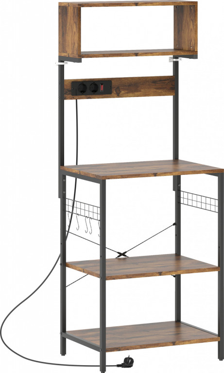 Kuchyňský stojící regál, 5 police, 60 x 42 x 153 cm | rustikálně hnědý