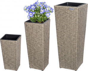 Sada 3 odolných květináčů z polyratanu | krémová č.1