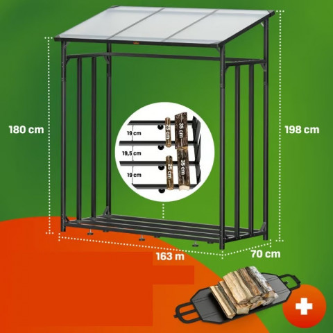 Stojan na dřevo antracitový s krytem + taška 198x163x70cm č.2
