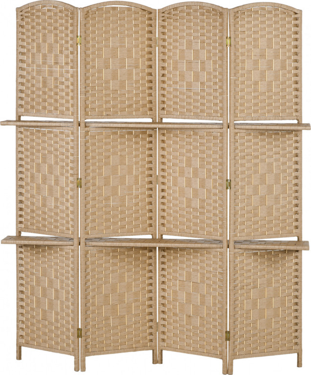 Paraván se 2 policemi, 4 panely 160 x 170 cm | přírodní