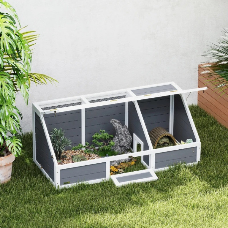 Dřevěný domek pro želvy 120 x 55 x 50 cm | světle šedý