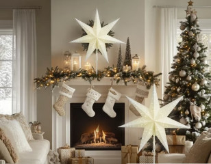 LED papírová hvězda s bílými flitry | bílá č.1