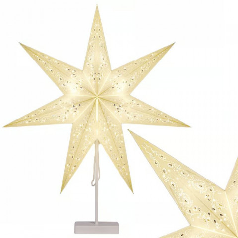 LED papírová hvězda s bílými flitry | bílá č.5