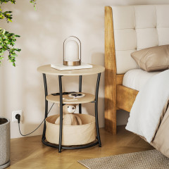 Moderní kulatý stolek s vestavěnou nabíjecí funkcí | přírodní č.1