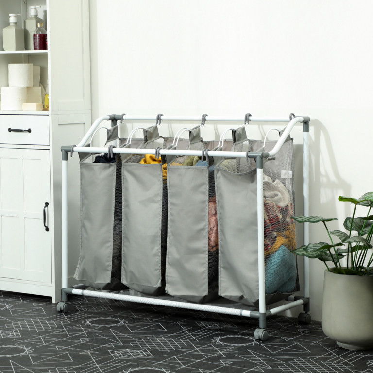 Koš na prádlo se 4 přihrádkami 160 litrů | šedý