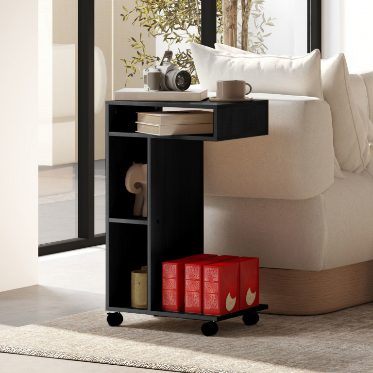 Noční stolek ve tvaru C se 4 policemi 40 x 30 x 69 cm | černý