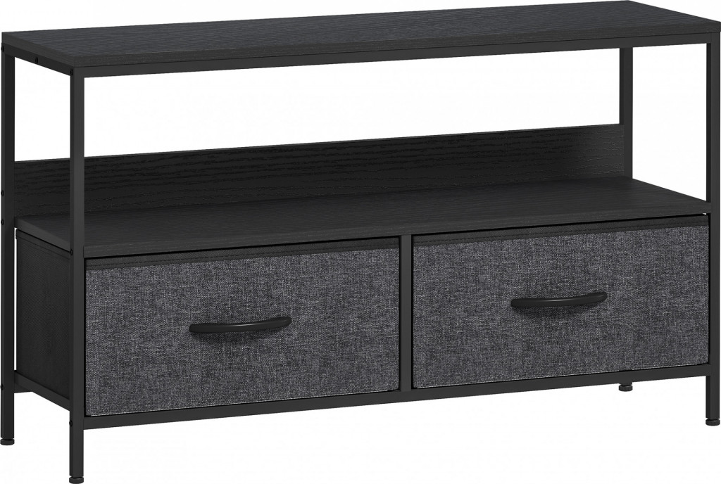 TV stolek se 2 výklopnými látkovými zásuvkami a policí 98 x 29 x 56 cm | černý