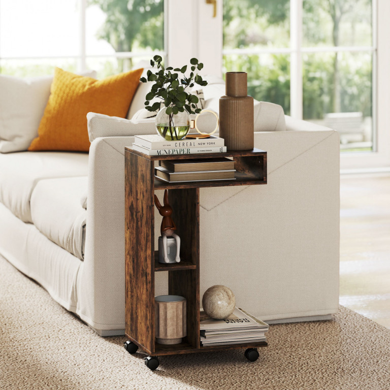 Noční stolek ve tvaru C se 4 policemi 40 x 30 x 69 cm | rustikálně hnědý