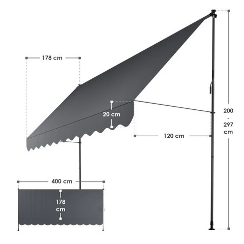 Markýza s upínacími svorkami 400 x 120 cm | šedá č.7