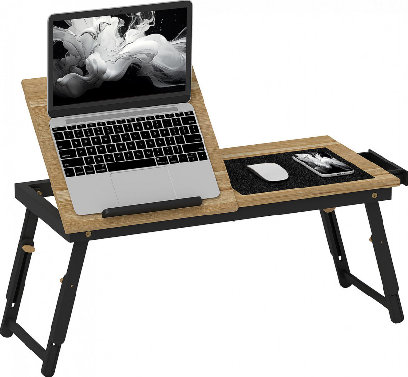 Výškově nastavitelný a skládací stolek na notebook s výklopnou deskou | dub