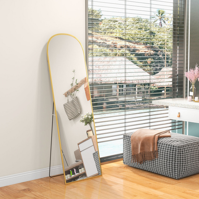 Moderní stojací a nástěnné zrcadlo z hliníkové slitiny | zlaté