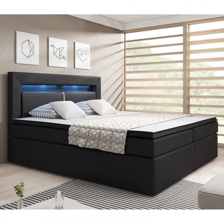 Posteľ Box Spring New Jersey s úložným priestorom a LED osvetlením 140 x 200 cm | čierna