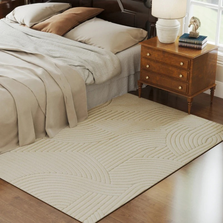 Protiskluzový koberec s vysokým vlasem 200 x 140 cm | krémově bílý