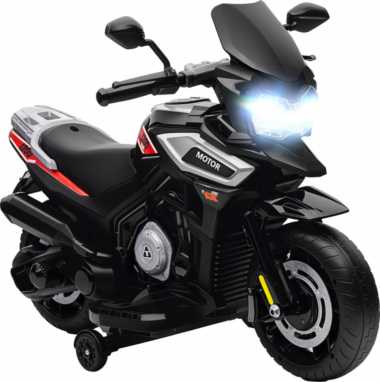 Dětská elektrická motorka s pomocnými koly | černá