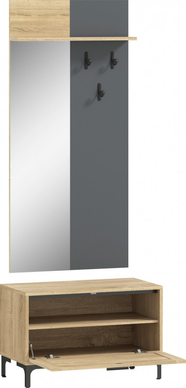 Věšáková sestava se zrcadlem 60 x 13,5 x 127,5 cm | přírodní