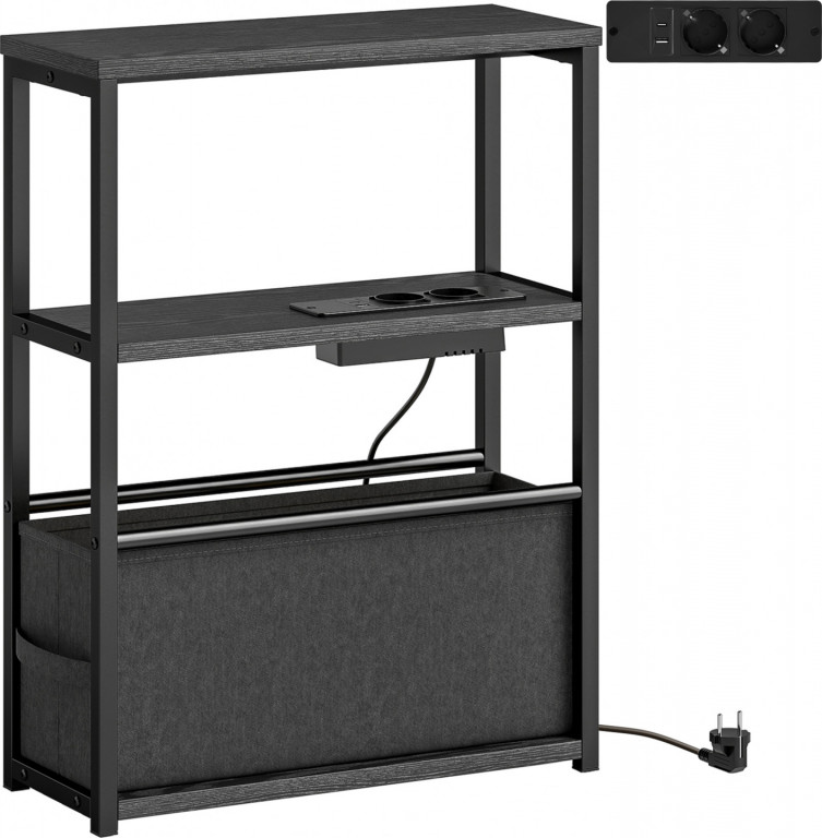 Odkládací stolek s napájecí lištou USB 45 x 18 x 60,2 cm | černý