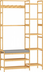 Věšák na kabáty s 10 háčky a čalouněnou lavicí | přírodní č.1