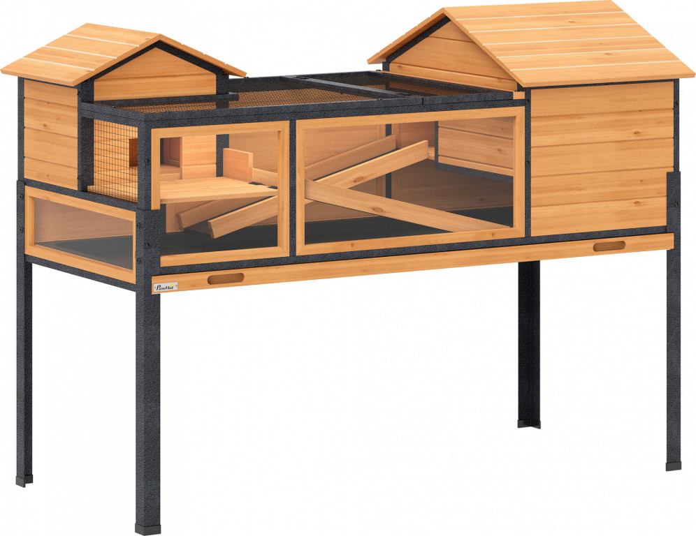 Dřevěný výběh pro želvy se 2 hlavními domky | žlutý