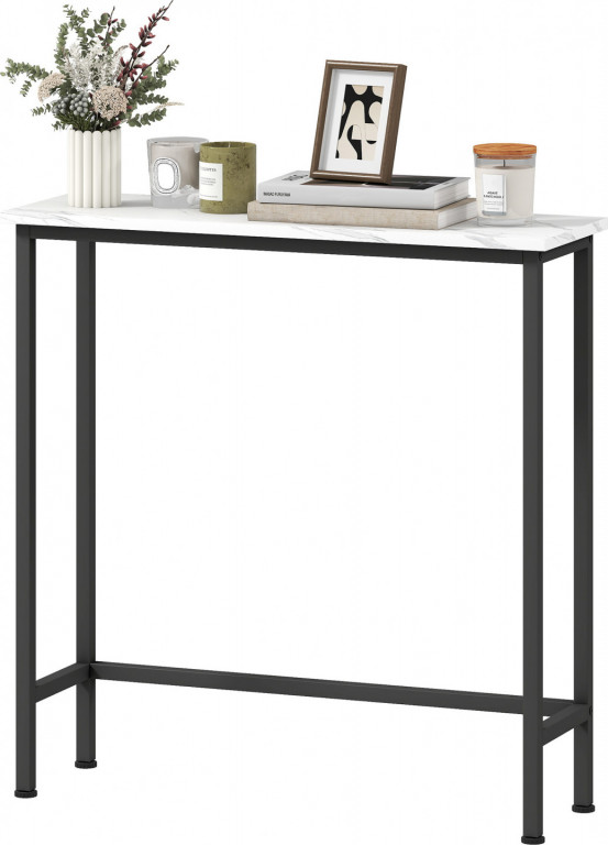 Konzolový stolek s mramorovaným povrchem a kovovým rámem 75 x 24 x 76 cm | bílý + černý