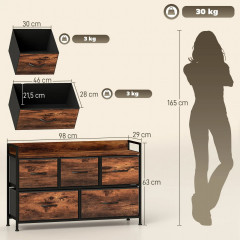 Komoda s 5 látkovými zásuvkami | rustikálně hnědá č.2