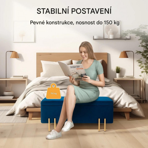 Čalouněná lavice s úložným prostorem 100 x 40 x 42 cm | tmavě modrá č.4