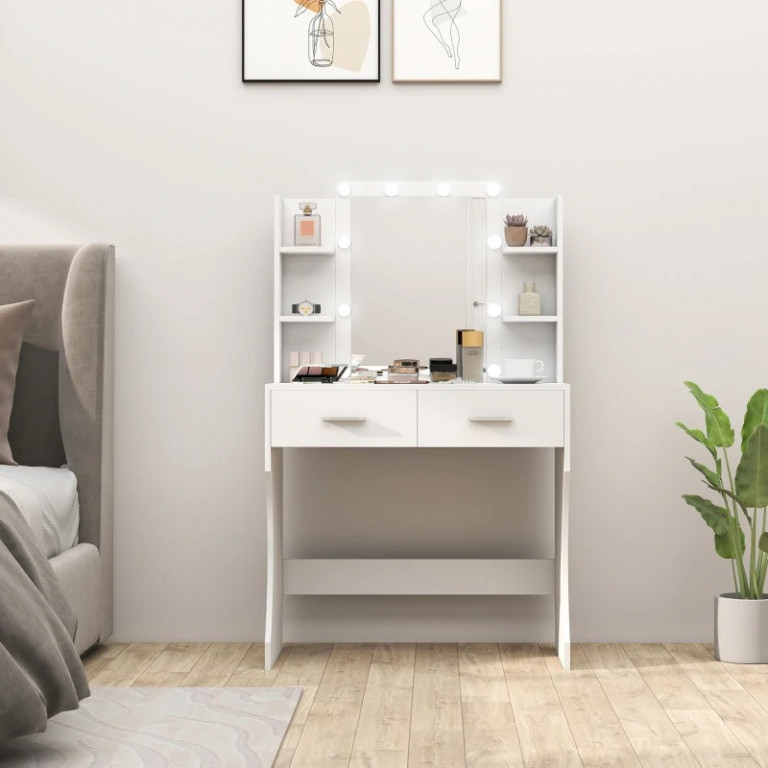 Toaletní stolek se stmívatelným LED osvětlením | bílý