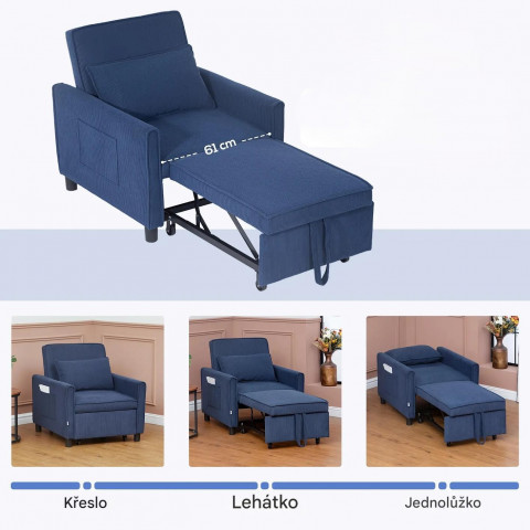Křeslo na spaní 3 v 1 | modrá č.4