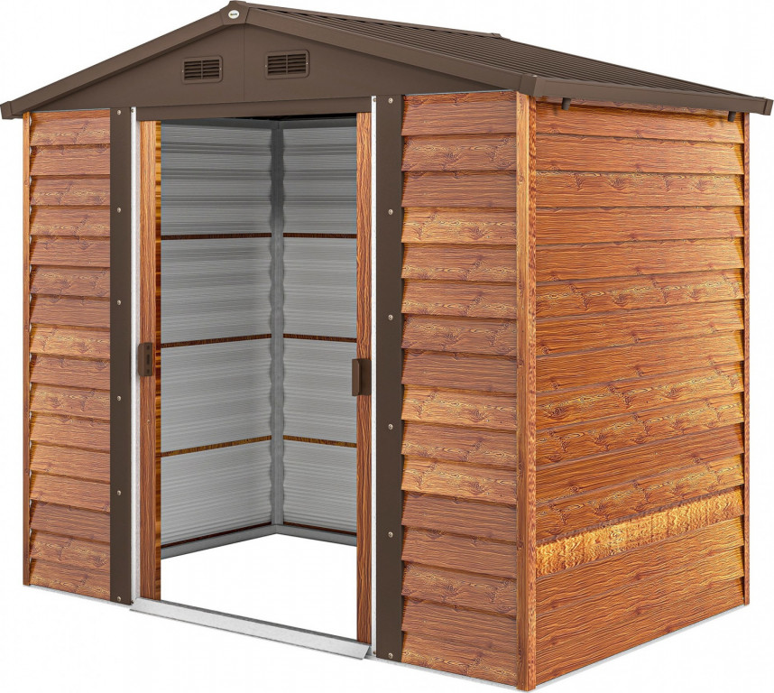 Kovová kůlna na nářadí ve vzhledu dřeva 152 x 235,7 x 208,7 cm | hnědá