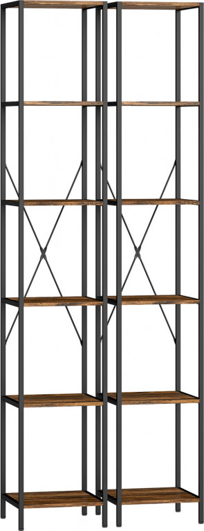 2 regály na knihy se 6 úrovněmi | rustikálně hnědé