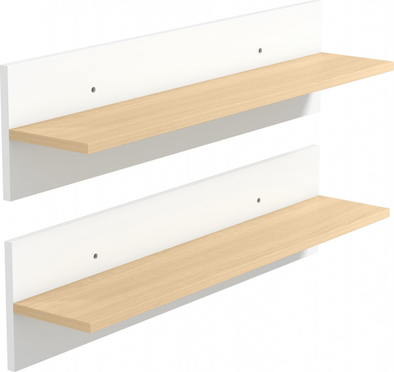2 plovoucí police na zeď 80 x 16,5 x 20 cm | bílé + přírodní