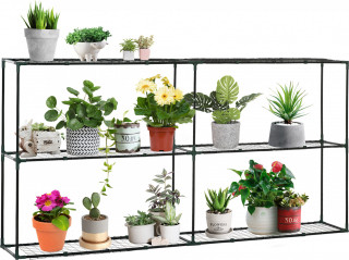 Ocelová police se 3 schůdky na rostliny 222 x 30 x 114 cm | tmavě zelená č.1