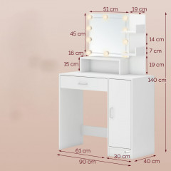 Toaletní stolek Jocelyn bílý 140x90x40cm LED č.2