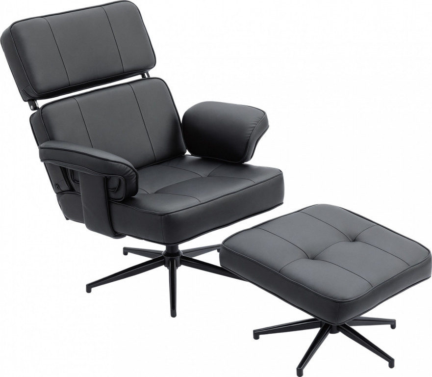 Polohovací křeslo s taburetem a nastavitelnou opěrkou hlavy | černé