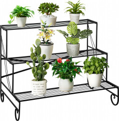 Kovový regál na květiny 3 patra | černý č.1