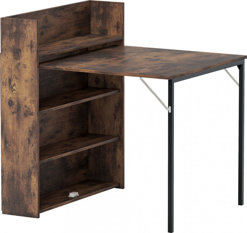 Rozkládací jídelní stůl se 4 policemi 80 x 90 x 93 cm | rustikálně hnědý