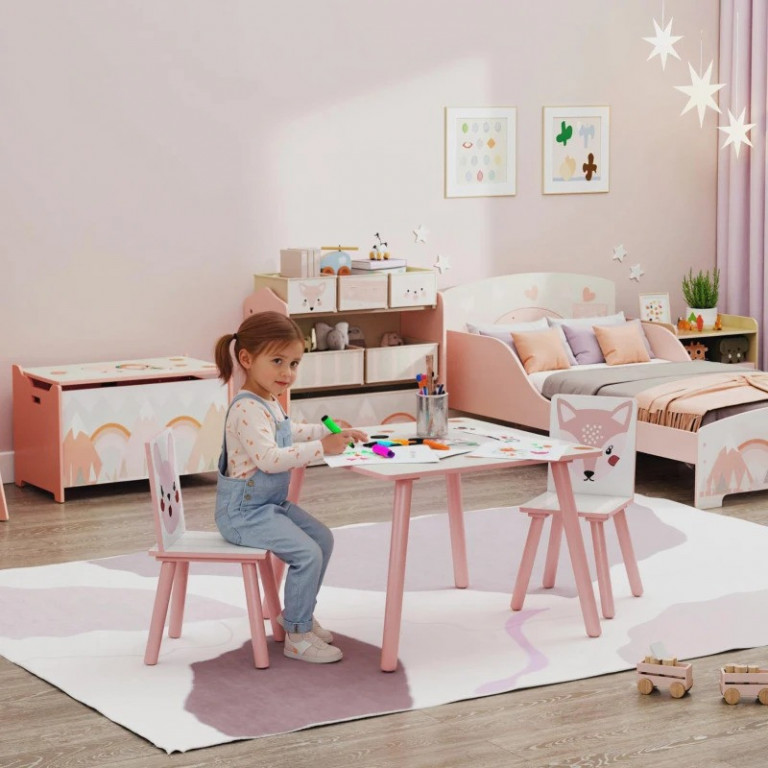 Dětská sedací souprava z borovicového dřeva | růžová