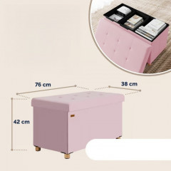 Růžová sametová lavice se skládacím úložným prostorem | 76x38x42cm č.2