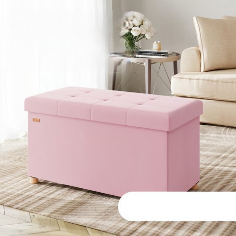Růžová sametová lavice se skládacím úložným prostorem | 76x38x42cm č.3