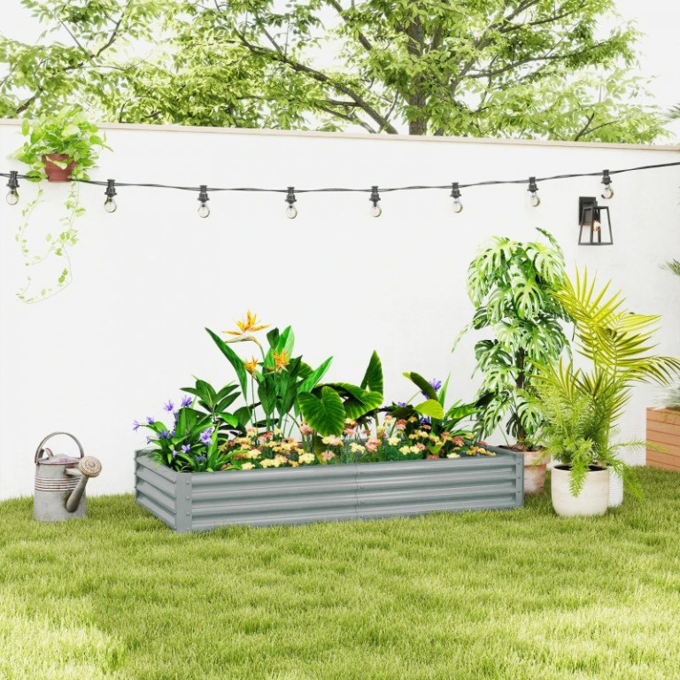 Vyvýšený záhon z oceli 90x180x30 cm | stříbrný