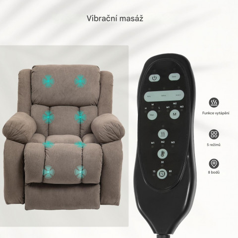 Elektrické polohovací křeslo s masážní a vyhřívací funkcí | světle hnědé č.5