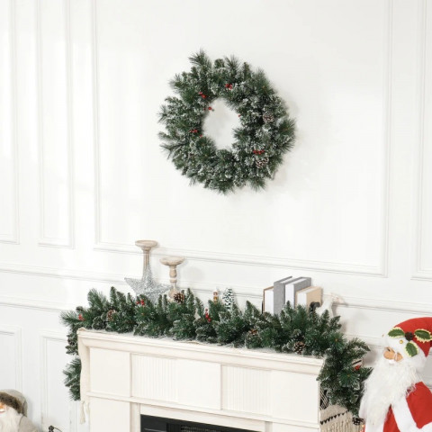 Vánoční věnec se sněhovým efektem a LED osvětlením | zelený + bílý č.5