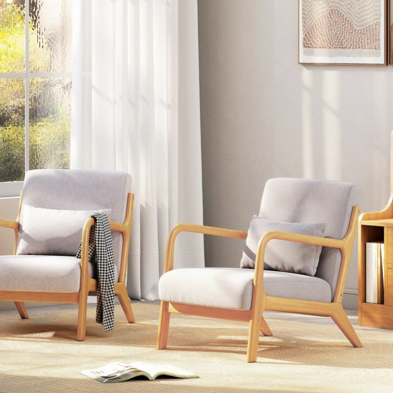 Dřevěné relaxační křeslo se sametovým vzhledem | šedé