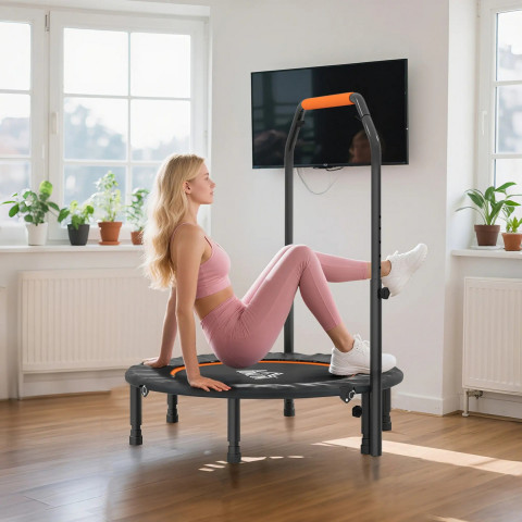 Fitness trampolína s výškově nastavitelnou rukojetí, Ø 102 cm | Černá + Oranžová č.3