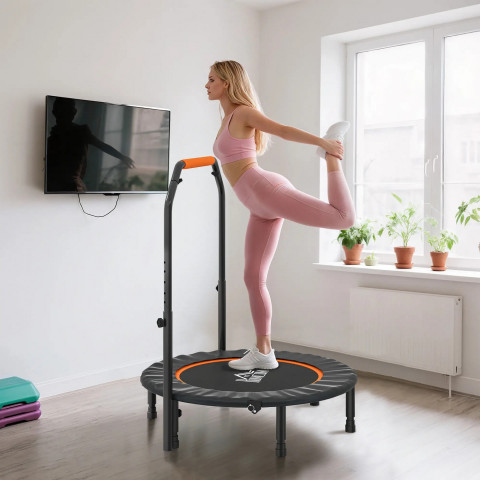 Fitness trampolína s výškově nastavitelnou rukojetí, Ø 102 cm | Černá + Oranžová č.4